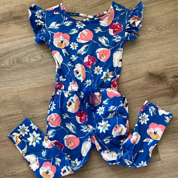 5T Tea Collection Blue Floral Flower Girls Jumpsuit One Piece - Picture 1 of 6